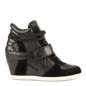 ASH Bowie Wedge Sneakers / Trainers Textured Black Leather & Suede Sz 8 (EU 39)